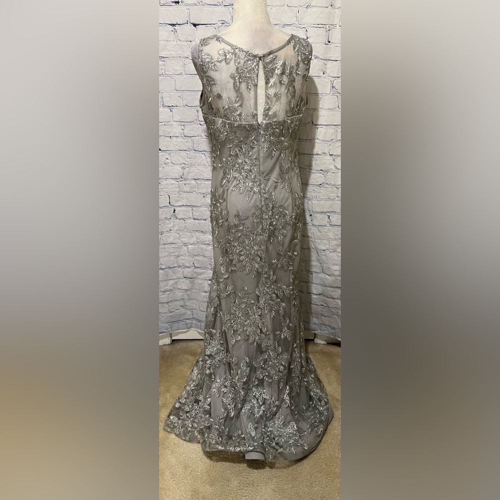 Ignite Evenings Embelished Mesh Asymetrical Cape gown silver/grey $180.00 12 - Picture 7 of 16